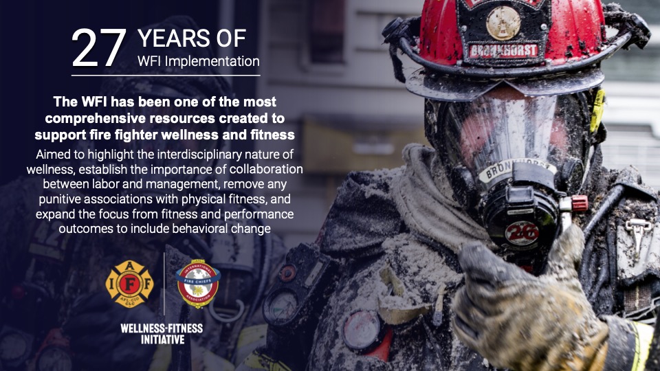 The new WFI resource, branded as, “The IAFF/IAFC Wellness-Fitness Initiative – Igniting Change," to better reflect the aims and scope of the revision. 
Read more about the project and follow updates. 
iaff.org/wfi/#Updates 
<a href="/IAFFofficial/">International Association of Fire Fighters</a>