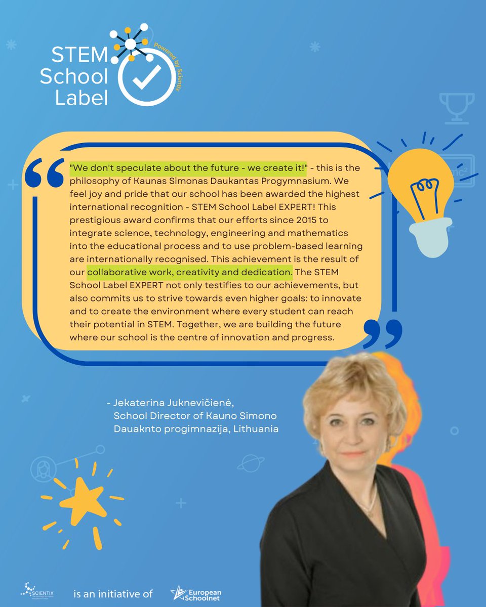 STEM School Label (@stem_label) on Twitter photo 🎉 Congrats to Kauno Simono Daukanto progimnazija for earning the Expert STEM School label! 🏆 Their dedication to innovation, problem-based learning & STEM education is shaping the future. 🚀🔬
ℹ️More info: 
stemschoollabel.eu/news/detail?ar… 🎉 Congrats to Kauno Simono Daukanto progimnazija for earning the Expert STEM School label! 🏆 Their dedication to innovation, problem-based learning & STEM education is shaping the future. 🚀🔬
ℹ️More info: 
stemschoollabel.eu/news/detail?ar…
