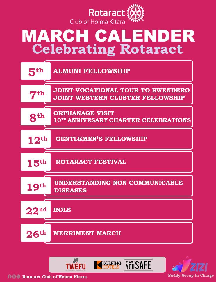 Our MARCH CALENDAR is out. 
Brace yourselves for an insightful ROTARACT Month with the #CityOilers