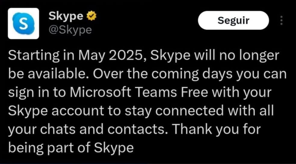 #Skype anunció que cerrará su plataforma en Mayo. Ahora se tendrá que utilizar Teams de #Microsoft