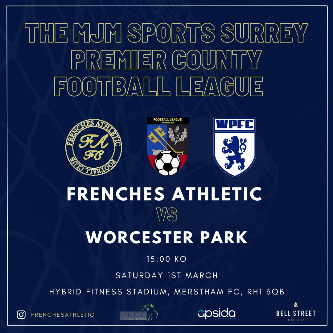 NEXT UP 🔌 

The tough games keep on coming 🫡

🆚 <a href="/worcesterparkfc/">Worcester Park FC 🏆</a> 
📅 Saturday 1st March
🏆 The MJM Sports Surrey County Premier Football League
#️⃣ 16/28
🕰️ 15:00 KO 
🏟️ Merstham FC, RH1 3QB
🎟️ £3 entry 
🍻 Bar open 

All support welcome! 🔊

UTF 🇫🇷 

🟦🟥🟦🟥

#allezlesbleues