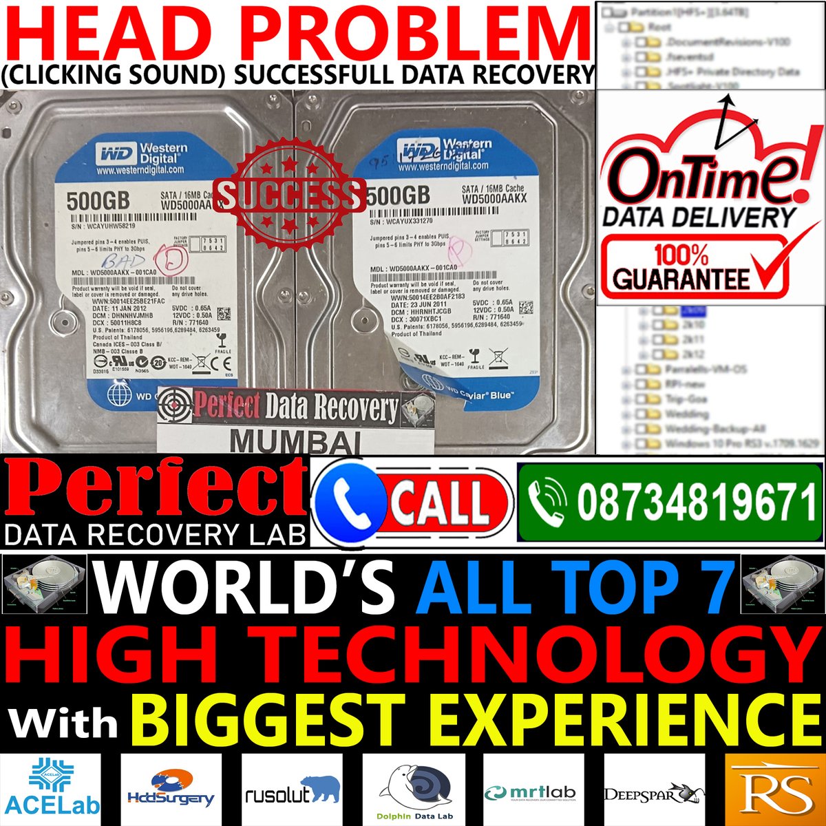 "Successful WD hard drive recovery! 💾 Head problem? We've got you covered. Expert data recovery in Mumbai, Jaipur, Rajkot, and Surat. #DataRecovery #HardDrive #TechSupport"