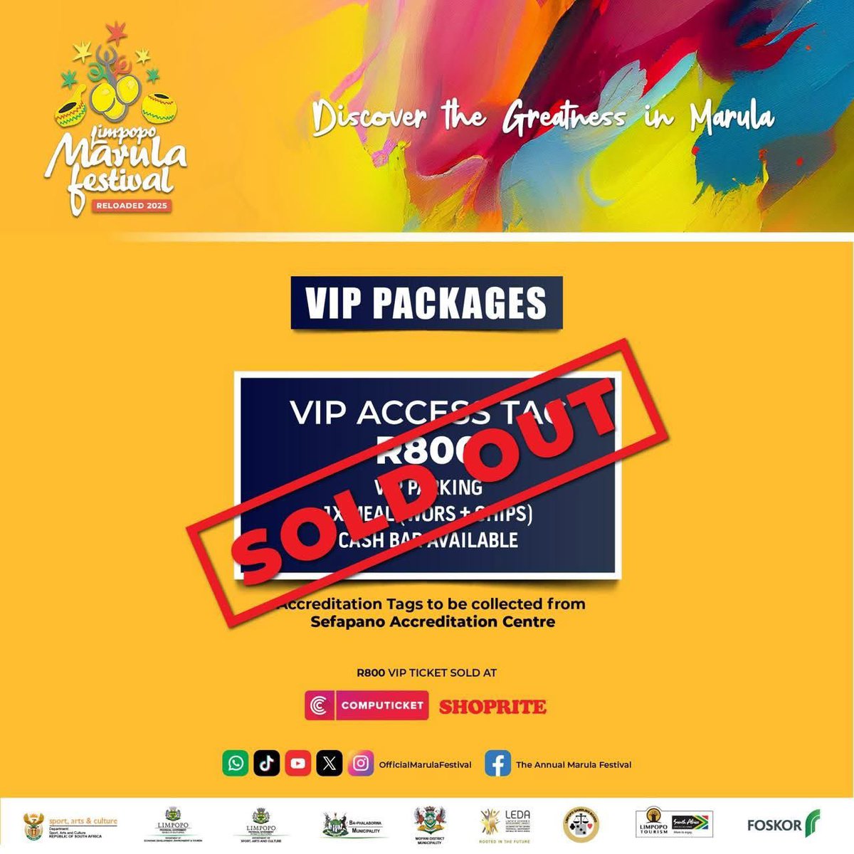 VIP Tickets sold out!!
Get general tickets at computicket-boxoffice.com/e/limpopo-maru…
