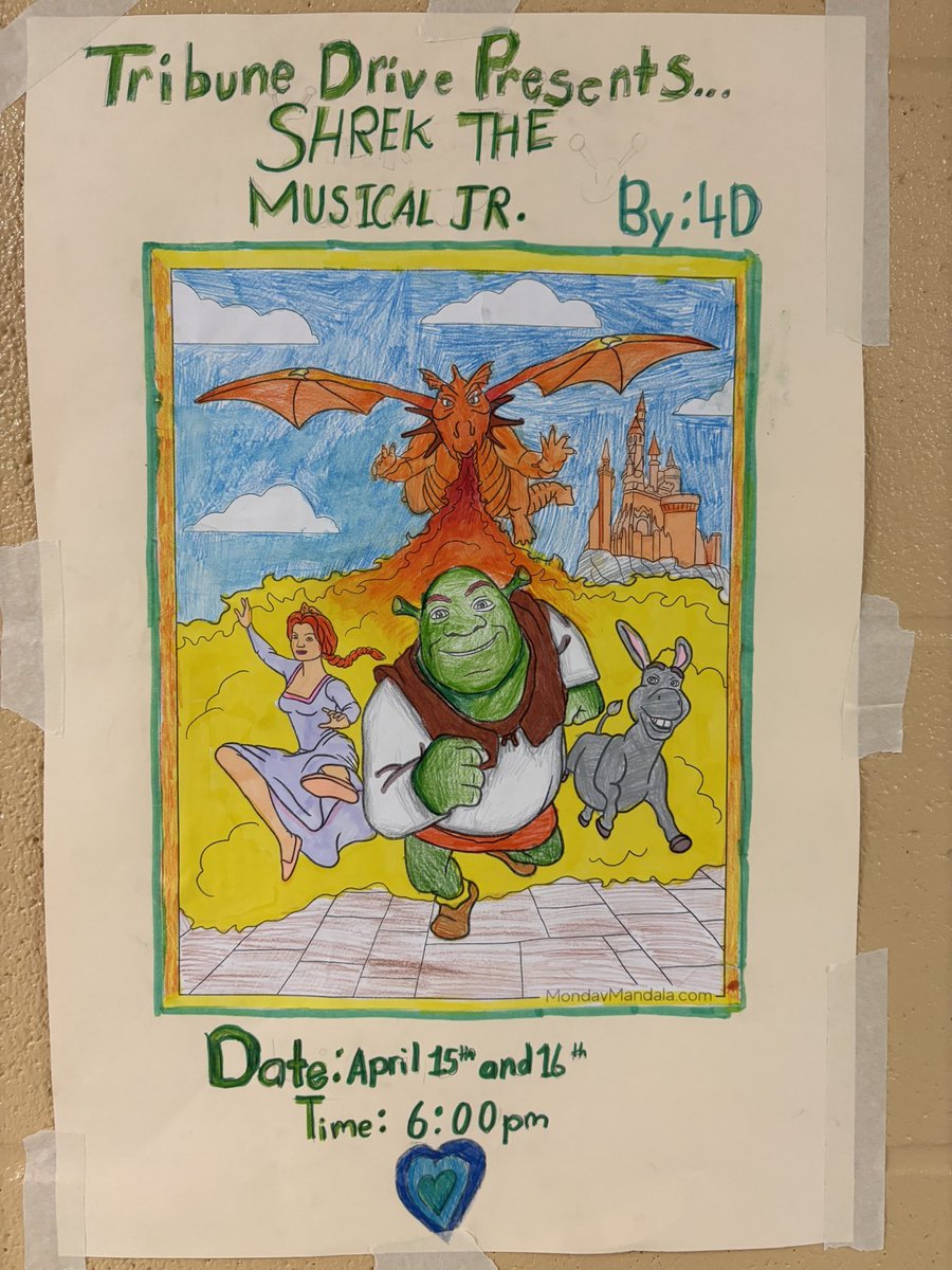 MrsCroft06's tweet photo. Grade 3 and 4 students have been busy creating posters/ads for Shrek Jr. The Musical 🎶 The countdown is on! @TribuneDrive https://t.co/0xWA7jNorn