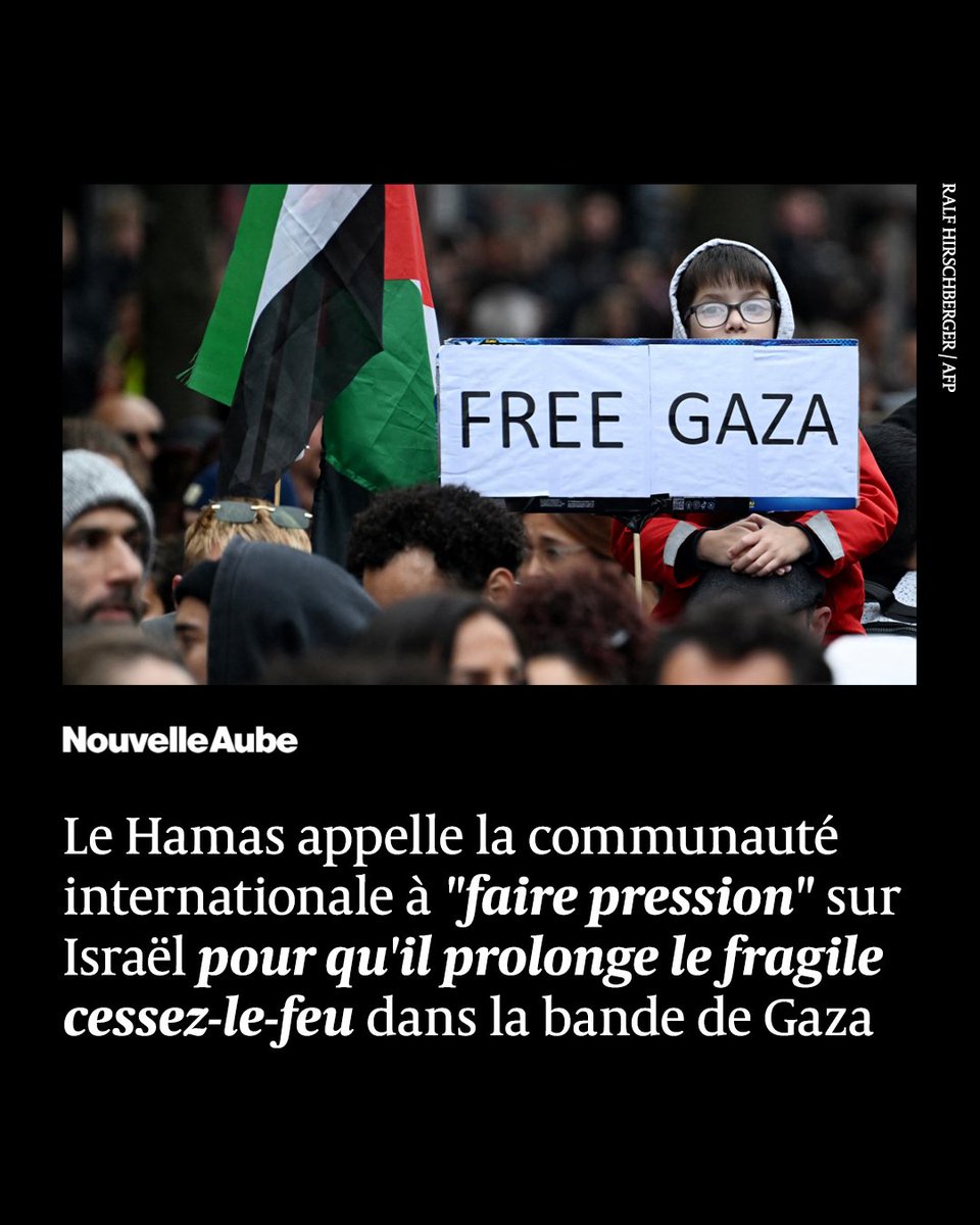 nouvelleaubefr's tweet image. Le H*mas a appelé vendredi la communauté #internationale à "faire #pression" sur #Israël pour qu'il prolonge le fragile #cessez-le-feu et fait commencer la deuxième phase de l'accord, "sans délai ni tergiversation" à #Gaza.
