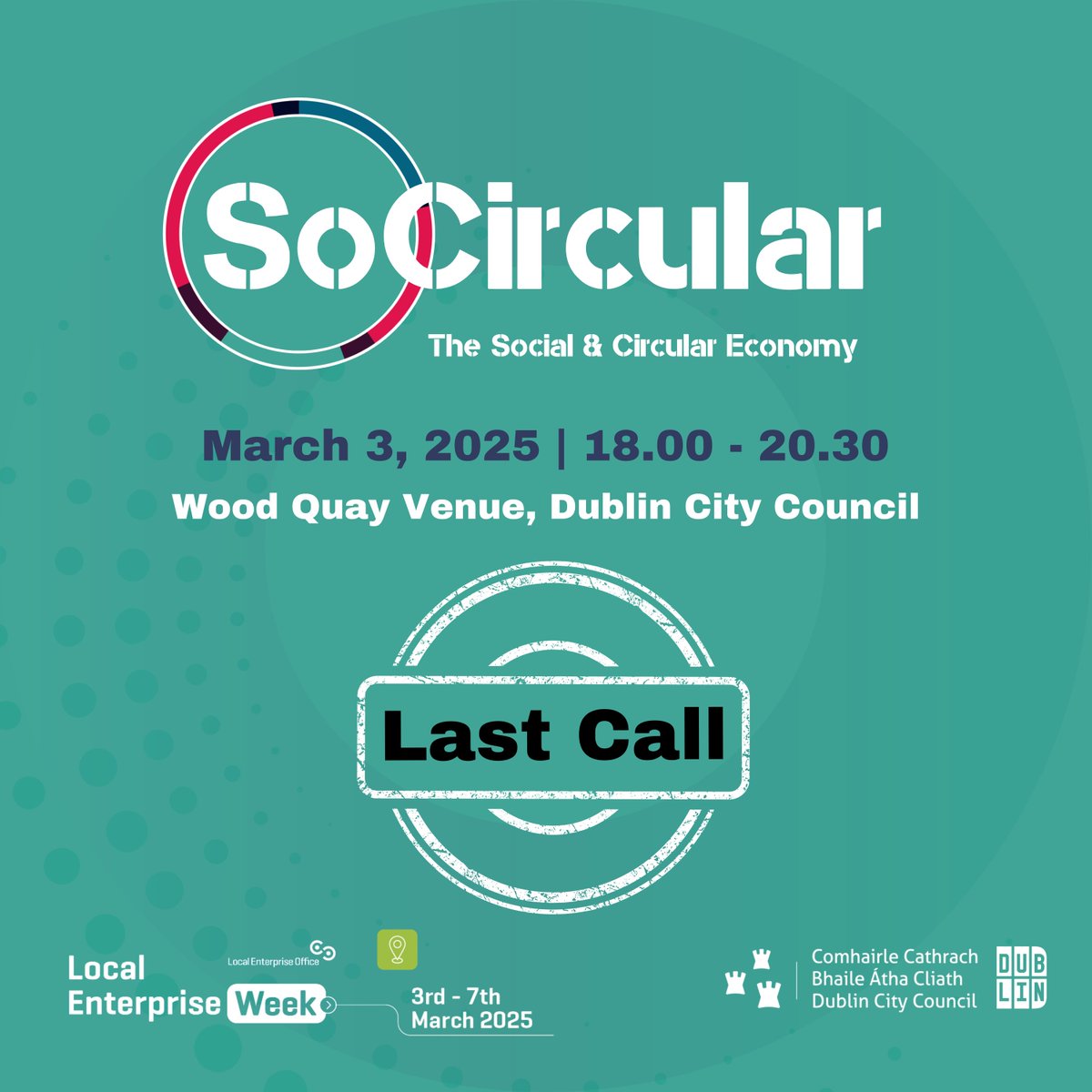 📢Final call for SoCircular 2025! ♻️ Celebrate Dublin’s social enterprise &amp; circular economy scene on March 3rd in the Wood Quay Venue. Hear about the latest advances in these sectors! Don’t miss out! Find out more at: shorturl.at/GC5ro #LEW2025 #Circular #SocialEconomy