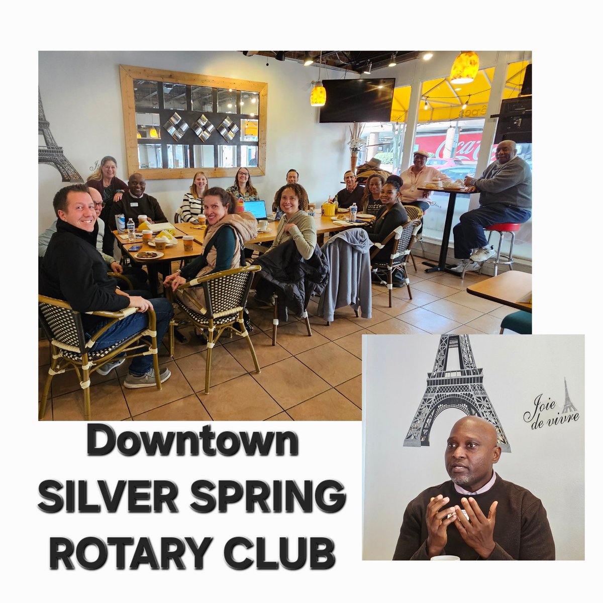 What an honor to have Daniel Koroma as a guest speaker at our downtown #silverspring Rotary Club this morning for our regular 2nd and 4th Friday meeting at Fenton Cafe. @dtssrotaryclub