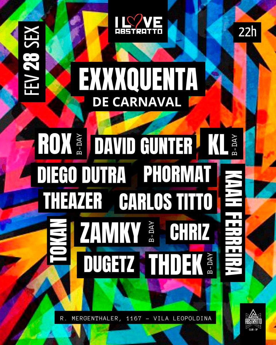 davidgunterbr's tweet photo. Hoje tem ABSTRATTO CLUB, tem listinha rolando! https://t.co/PAwk30PVjO