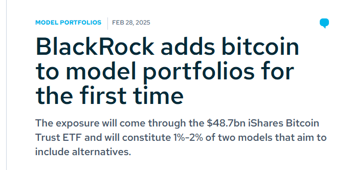 gimswap's tweet photo. [속보] 
블랙록 형님께서 $BTC ETF (IBIT) 를 일부 포트폴리오에 처음으로 1~2% 비중으로 편입 결정.
@BlackRock $KRWO