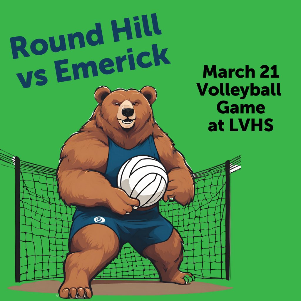 Go Round Hill Bears!  It's our favorite time of the year!  Our RHL Staff will play the Emerick Eagles Staff in Volleyball at Loudoun Valley High School on March 21.  Be watching for details!  Go Bears!!!