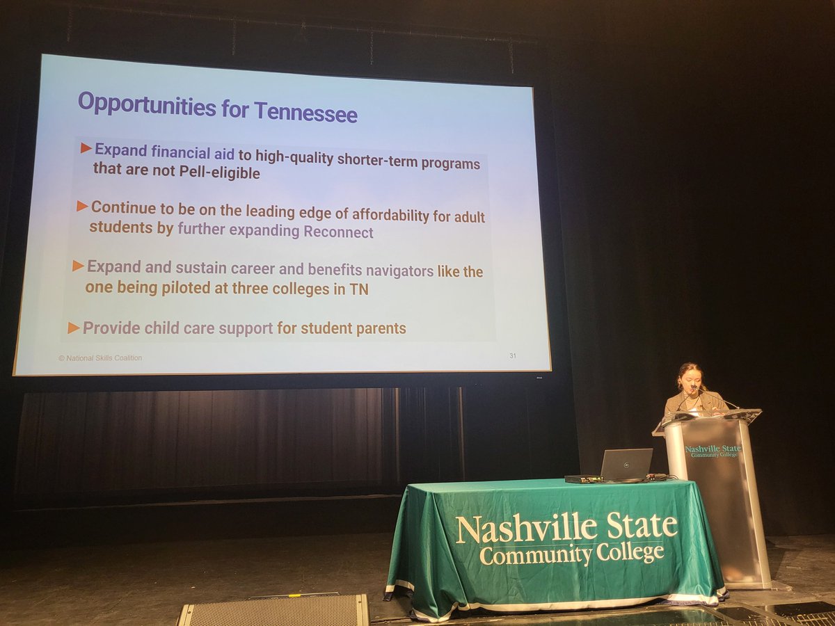 DrLeming's tweet image. Wrapping up the week with @CollegeSystemTN annual student affairs in-service @NashvilleState. Opening with a presentation on a policy analysis done on Tennessee by the National Skills Coalition.