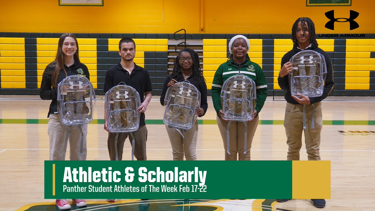 Congrats to our Panther Athletes of The Week for February 17-February 22...From l to r
Ellen Morrell (Girls Basketball), Ajmal Rahmani (Wrestling) ,Morgan Allen (Cheerleading), Amyah Jackson (Indoor Track), Jayden Ballard (Boys Basketball)