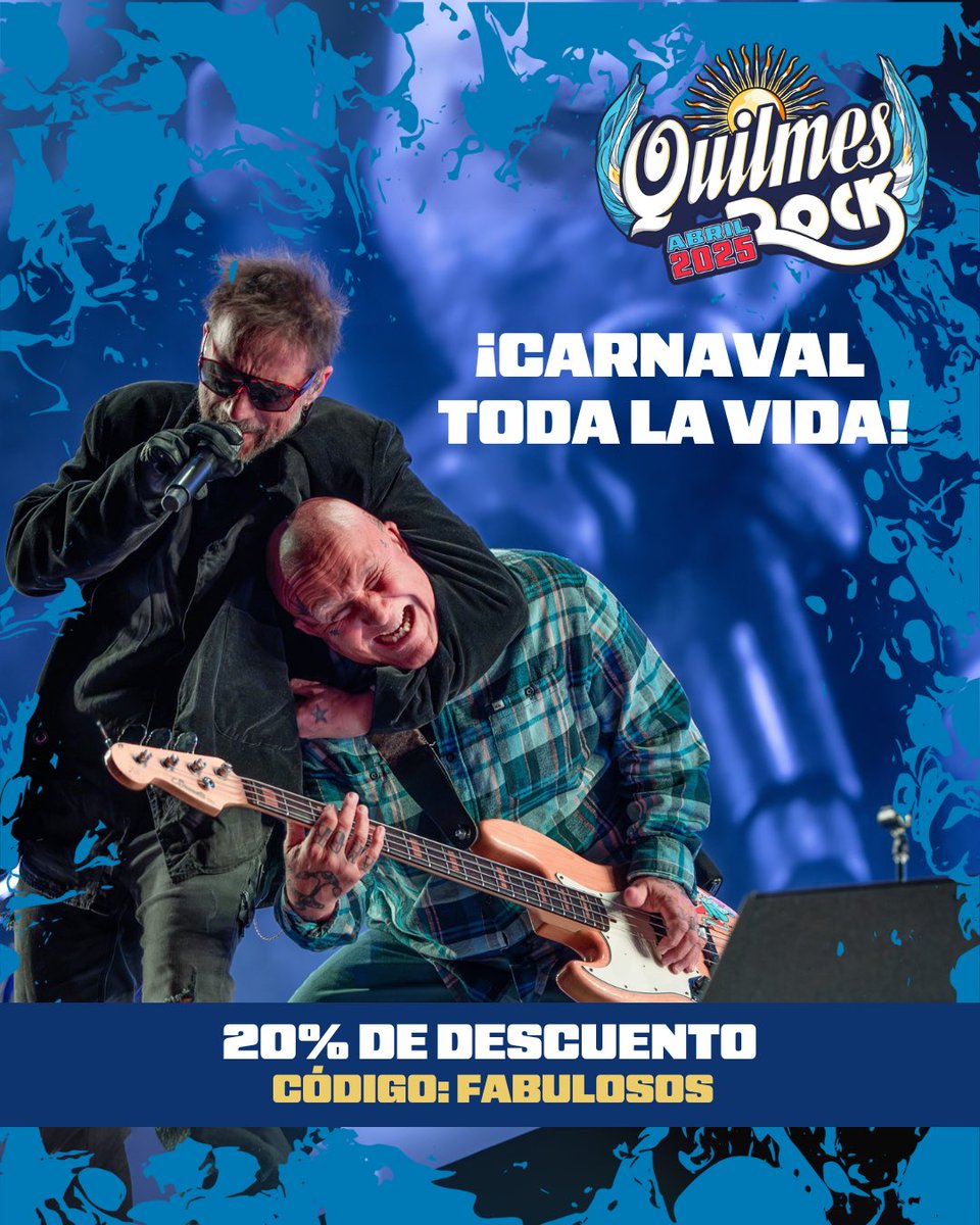 📢LFC LLAMANDO ¡Carnaval toda la vida con ustedes! 🎉

Usá el código FABULOSOS y conseguí tus entradas con 20% OFF en enigmatickets.com por tiempo limitado🔥

Nos vemos el 06/04 en el #QuilmesRock2025 🤟🏻