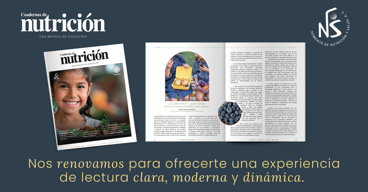 📖✨ ¡Cuadernos de Nutrición estrena diseño! 🎉🥦
 
Nos renovamos para ofrecerte una experiencia de lectura más clara, moderna y dinámica. Descubre un diseño atractivo, organizado y funcional, sin perder el rigor científico que nos distingue.

#CuadernosDeNutrición