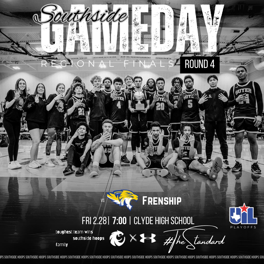 🚨 𝐔𝐈𝐋 𝐏𝐥𝐚𝐲𝐨𝐟𝐟𝐬 🚾
𝙍𝙚𝙜𝙞𝙤𝙣𝙖𝙡 𝙁𝙞𝙣𝙖𝙡𝙨

🆚 Frenship 
⏰ 7:00
🏟️ Clyde High School
📍 Clyde, TX
🎟️ bit.ly/4ikimqZ

#TheStandard | #Southside