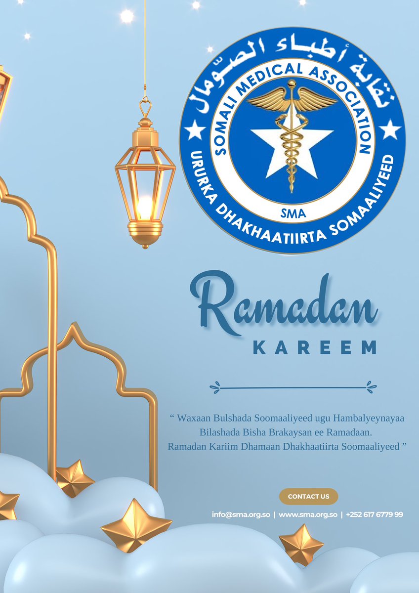 SMASomalia's tweet photo. 𝐑𝐚𝐦𝐚𝐝𝐚𝐧 𝐊𝐚𝐫𝐞𝐞𝐦

Waxaan Bulshada Soomaaliyeed ugu Hambalyeynayaa Bilashada Bisha Brakaysan ee Ramadaan. 

Ramadan Kariim Dhamaan Dhakhaatiirta Soomaaliyeed https://t.co/rhHeHXWhKy