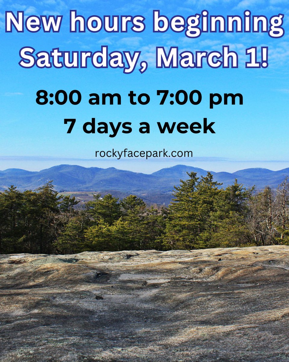 RockyFacePark's tweet image. Beginning on Saturday, March 1, we'll be open from 8:00 am to 7:00 pm for your outdoor adventures! #rockyfacepark #hiking #rockclimbing #trailrunning #countypark #alexandercountync