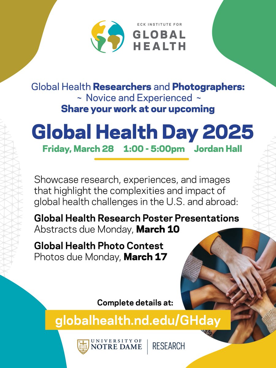 ND Eck Institute for Global Health (@ndeckinstitute) on Twitter photo Researchers and photographers, we welcome your submissions! For complete details, please visit: globalhealth.nd.edu/GHday Researchers and photographers, we welcome your submissions! For complete details, please visit: globalhealth.nd.edu/GHday
