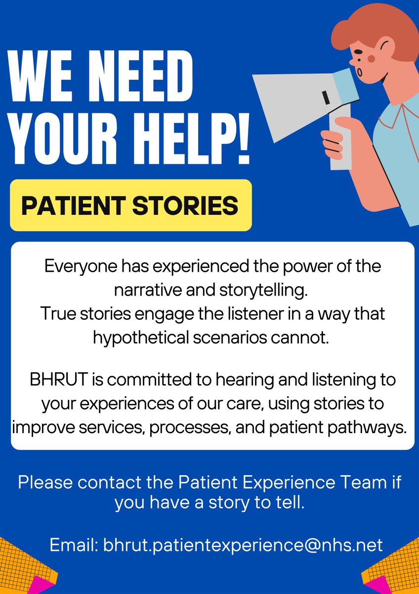 Patient Stories Wanted 🗣️
If you are a patient or work closely with one and have a story to share about your experience at our Trust, we are here to listen. 🙂⬇️