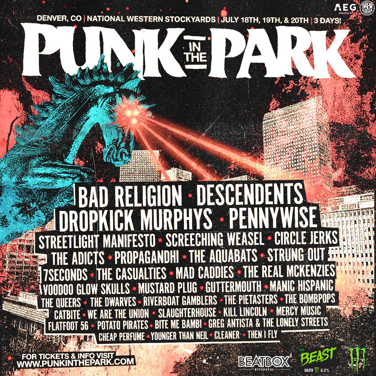 Punk in The Park (@punk_inthepark) on Twitter photo Punk in The Park returns to Denver for 3 days July 18th-20th. Feat <a href="/badreligion/">Bad Religion</a>, <a href="/descendents/">DESCENDENTS</a>, Dropkick Murphys, <a href="/Pennywise/">Pennywise</a>, <a href="/SManifesto/">StreetlightManifesto</a> and more! Over 40 bands. 2 Stages. No overlapping set times. Weekend tickets will be available today 2/28 at 10am MT punkinthepark.com Punk in The Park returns to Denver for 3 days July 18th-20th. Feat <a href="/badreligion/">Bad Religion</a>, <a href="/descendents/">DESCENDENTS</a>, Dropkick Murphys, <a href="/Pennywise/">Pennywise</a>, <a href="/SManifesto/">StreetlightManifesto</a> and more! Over 40 bands. 2 Stages. No overlapping set times. Weekend tickets will be available today 2/28 at 10am MT punkinthepark.com