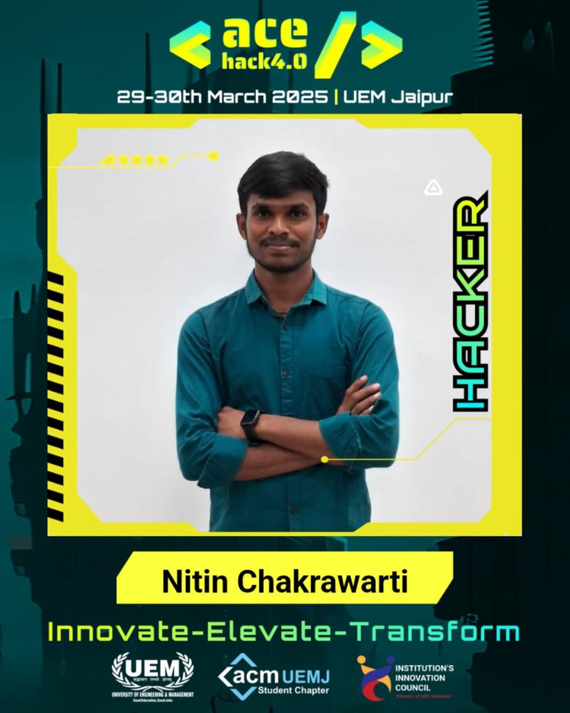 nitinchakarawar's tweet image. Excited to announce that I&apos;ll be attending 𝐀𝐜𝐞𝐇𝐚𝐜𝐤 𝟒.𝟎! @AceHack_uemj 

Check out my personalized AceHack 4.0 Digital Badge!

#AceHack #AceHack_uemj