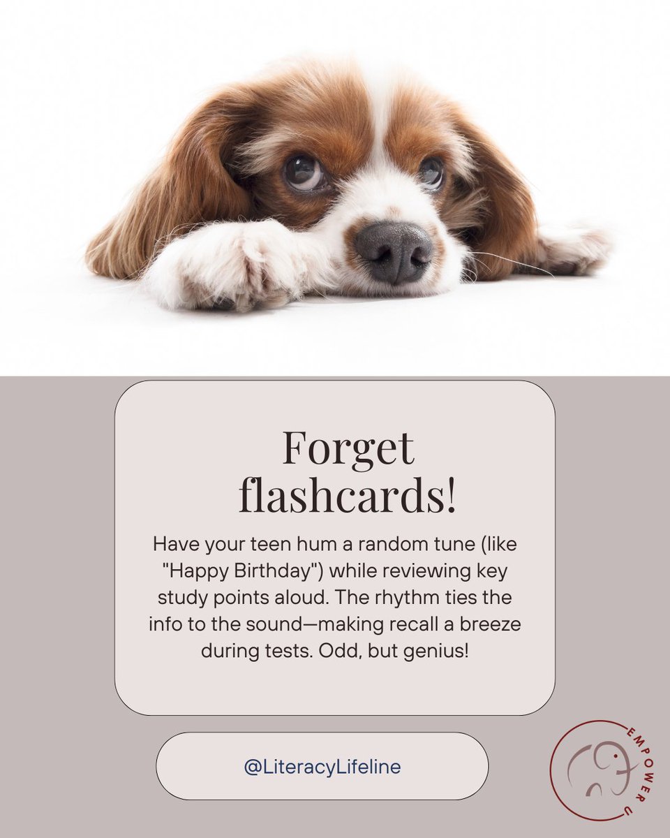 LitLifeline's tweet image. Ditch flashcards! Hum a tune while studying aloud—facts stick like glue. #StudyHacks #QuickFixFriday&quot;