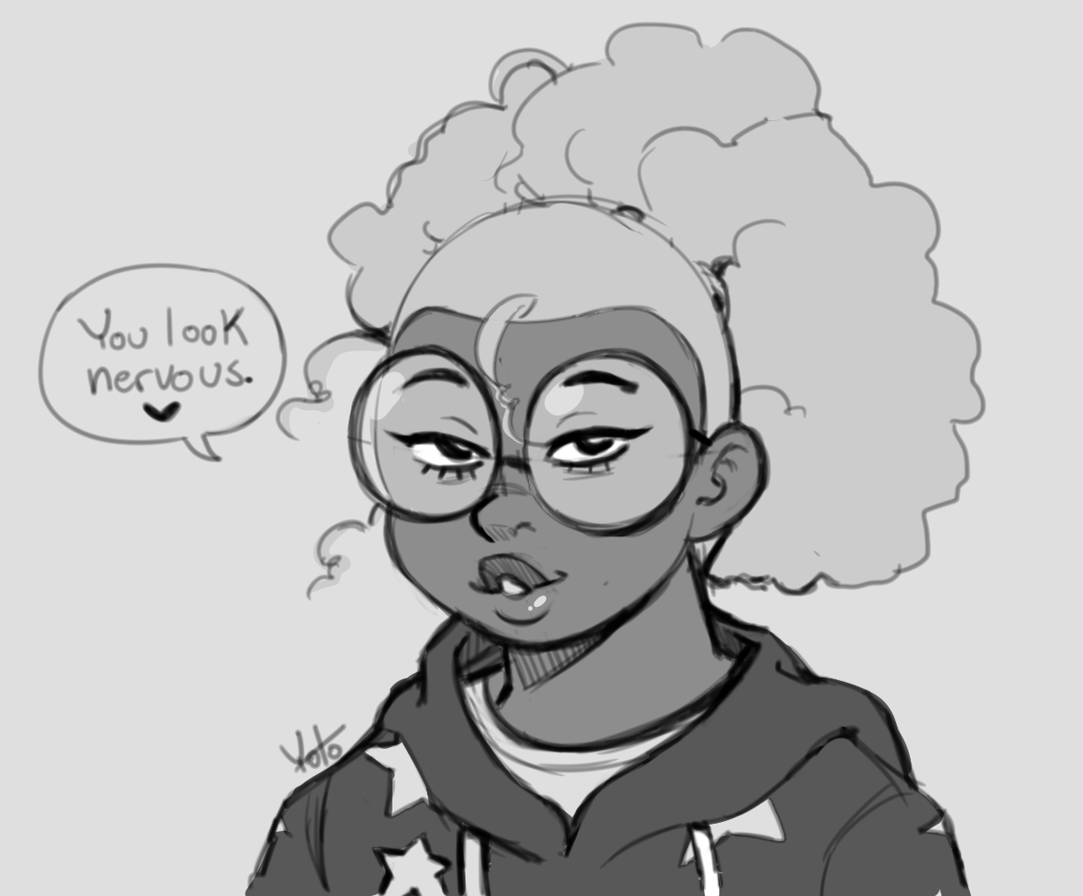 Yotomoe1's tweet image. Final day of Black History month so here's a new character.
Just call her "Geek"