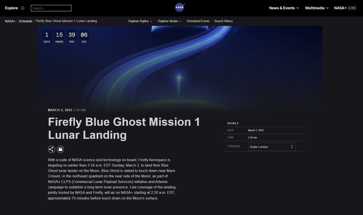 The <a href="/moonmars/">MoonMars</a> selection of artworks will be landing on the moon with Lifeship inside Blueghost Mission 1 on 2nd March 2025. This Sunday!

2.20 AM EST / 3.20PM KL Sg Ph HK

You can watch the lunar landing of Blueghost Mission 1  here: plus.nasa.gov/scheduled-vide…