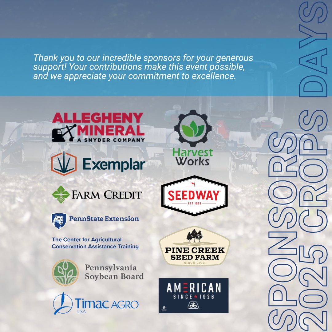 A huge thank you to our incredible sponsors for supporting Crops Days 2025. 

Their generosity helps us bring valuable insights, resources, and connections to our agricultural community. We appreciate your commitment to the future of farming!