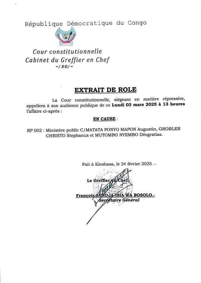 hervkayemb46976's tweet image. #RDCA ffaire Bukanga Lonzo : l’ex premier ministre Augustin Matata Ponyo, Christo Gobler Stephanus, patron de la firme sud-africaine Africom, et Deogracias Mutombo, ancien gouverneur de la Banque centrale du Congo, cités à comparaître, lundi 3 mars devant la Cour