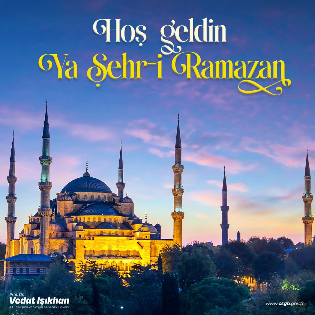 Başı rahmet, ortası mağfiret, sonu cehennem ateşinden kurtuluş olan Ramazan ayının İslam âlemi ve aziz milletimiz için hayırlara vesile olmasını diliyorum.

Hoş geldin ya Şehr-i Ramazan 🌙