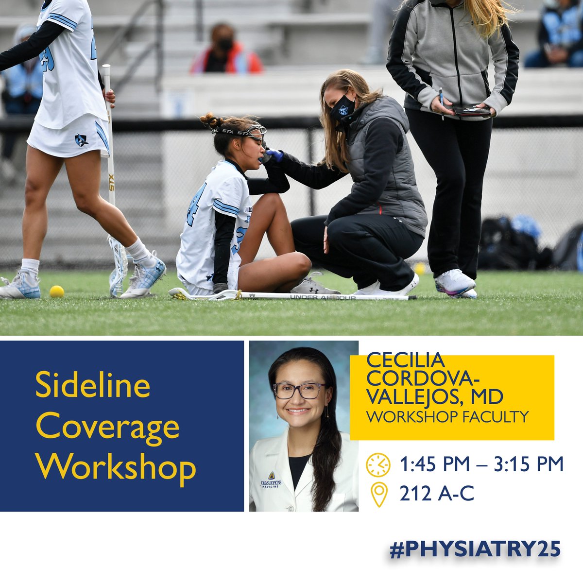 Johns Hopkins PM&R (@rehabhopkins) on Twitter photo At #Physiatry25 & interested in learning about sideline coverage? 
Join Dr. Cecilia Cordova-Vallejos at 1:45 pm (MST) for a hands-on workshop to practice thinking on your feet, in a short period of time, in a team based scenario while providing care to an injured athlete. At #Physiatry25 & interested in learning about sideline coverage? 
Join Dr. Cecilia Cordova-Vallejos at 1:45 pm (MST) for a hands-on workshop to practice thinking on your feet, in a short period of time, in a team based scenario while providing care to an injured athlete.
