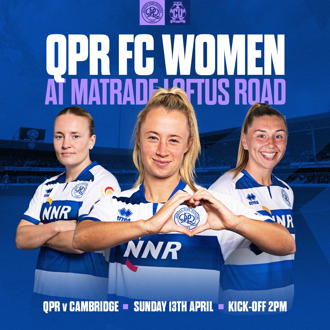 QPRWFC's tweet image. 🔜 𝗕𝗔𝗖𝗞 𝗔𝗧 𝗟𝗢𝗙𝗧𝗨𝗦 𝗥𝗢𝗔𝗗 🔜

Sunday 13th April 🆚 Cambridge United 

@QPR Season Ticket Holders go for 𝗙𝗥𝗘𝗘! 🙌

General ticket details announced soon! 🎟️

▶️ tinyurl.com/QPRWFCLoftusRo…