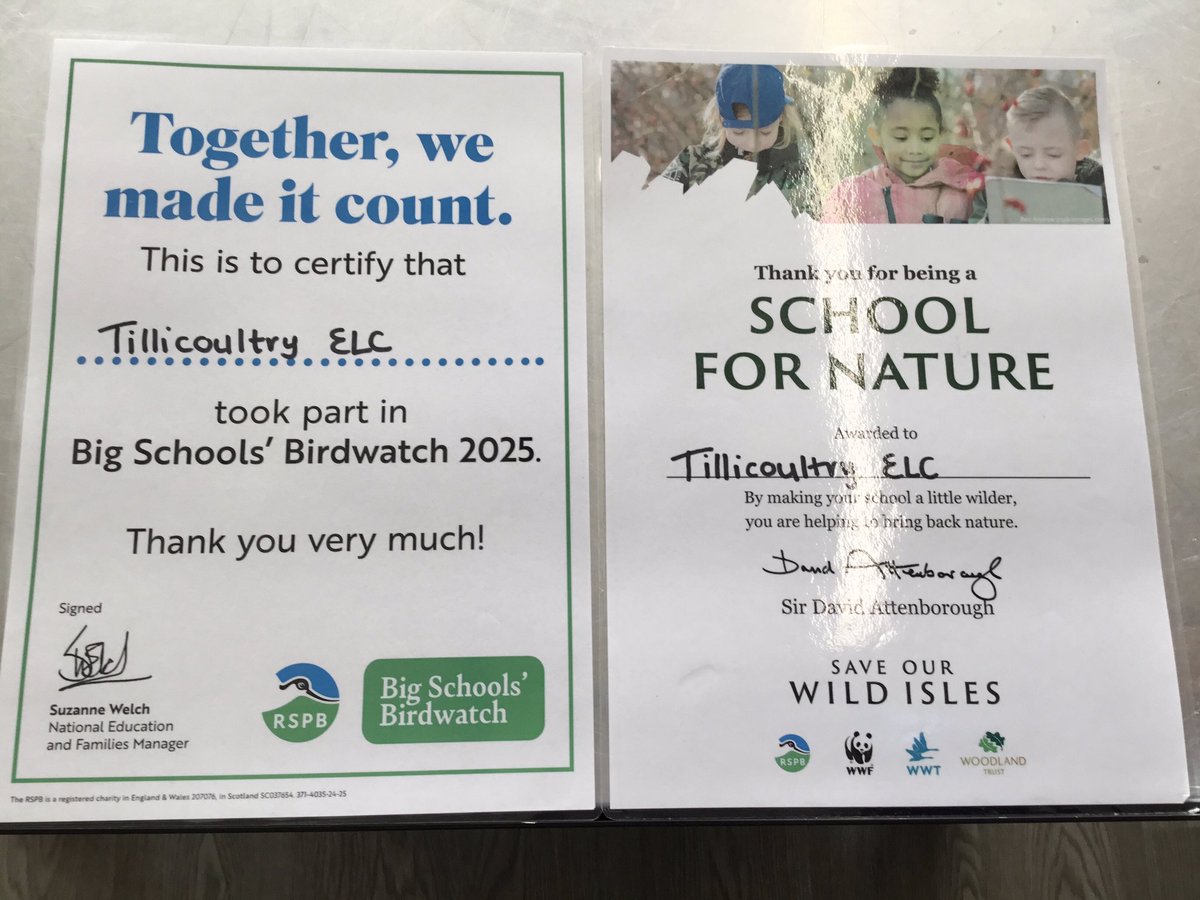 Tillicoultry ELC (@tillyelc) on Twitter photo Wow wow wow! We have received two very special certificates this week ! We have been busy bird watching and exploring our woodland area to find nests and make bird feed for them to enjoy in our ELC garden. Even #DavidAttenborough issued a certificate 🌟<a href="/tillyps/">Tillicoultry Primary School</a> <a href="/ClacksEducation/">Clackmannanshire Council People Directorate</a> Wow wow wow! We have received two very special certificates this week ! We have been busy bird watching and exploring our woodland area to find nests and make bird feed for them to enjoy in our ELC garden. Even #DavidAttenborough issued a certificate 🌟<a href="/tillyps/">Tillicoultry Primary School</a> <a href="/ClacksEducation/">Clackmannanshire Council People Directorate</a>