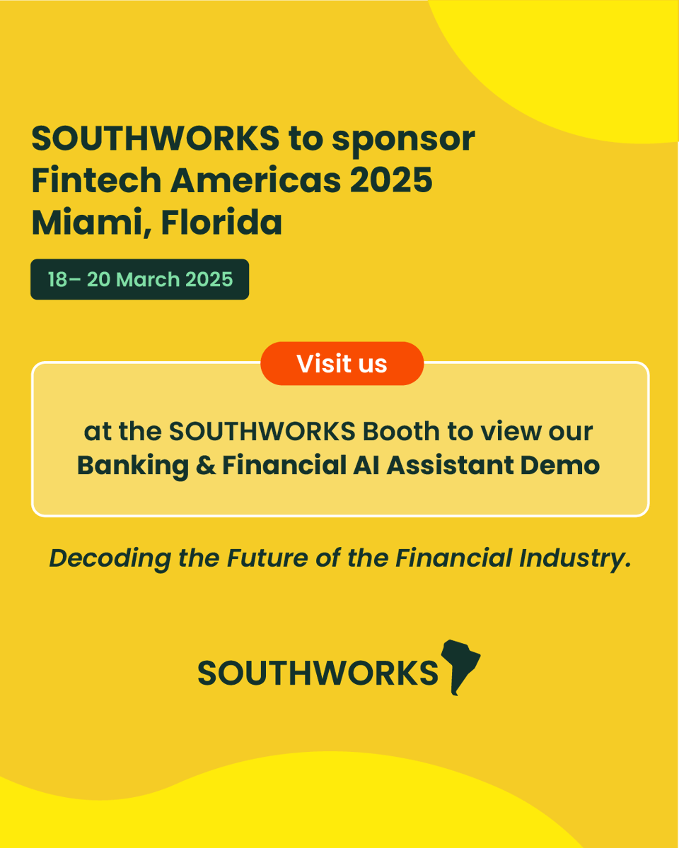 southworks's tweet image. And we&apos;re heading to ✨Fintech Americas 2025! 🏦 March 18-20, Miami—showcasing our Banking &amp;amp; Financial AI Assistant Demo. Let’s chat! 🌴 #FintechAmericas #Fintech
That’s a wrap for now! 🎬Stay tuned for more updates from #SOUTHWORKS. #NeverMiss #AIInnovation #MicrosoftEvents…