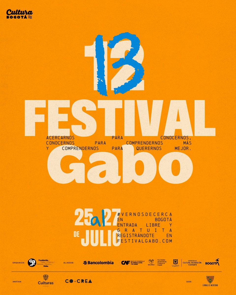 FestivalGabo's tweet image. ¡Llegó el momento de #VernosDeCerca! 🎉
El #FestivalGabo regresa para celebrar el periodismo, la cultura, la diversidad y las historias que nos acercan e inspiran.
🗓️Agéndate del 2️⃣5️⃣ al2️⃣7️⃣ de julio en Bogotá.
Conoce más del #FestivalGabo2025 en este 🧵