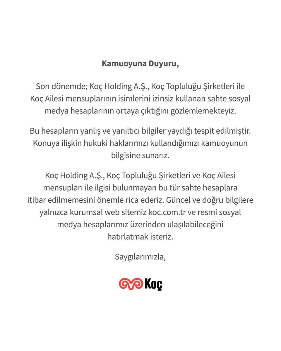 kocholding's tweet photo. Kamuoyuna saygıyla duyururuz. https://t.co/qsO40Fksnf