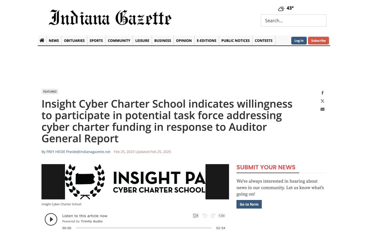 Check out @indianagazette's coverage of the Auditor General's recent report on Insight PA.📰 We appreciate their efforts to highlight both sides of this complicated issue! ---> trst.in/FUQYxG
