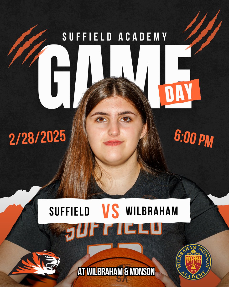Game Day! 🏀 
Suffield Academy 🆚 Wilbraham &amp; Monson
📍 Away
⏰ 6:00 PM

Time to lock in and handle business! 🐾🔥 

#SAGBB #SuffieldGirlsBasketball #SuffieldAcademy