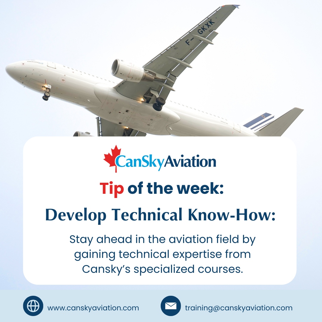 CanSkyaviation's tweet photo. Tip of the week: Stay ahead in the aviation industry by developing your technical know-how with Cansky Aviation’s specialized online courses. Whether you're looking to sharpen your skills in flight operations, ground handling, or safety protocols, our courses are designed to h... https://t.co/ydwNb8Yu8F