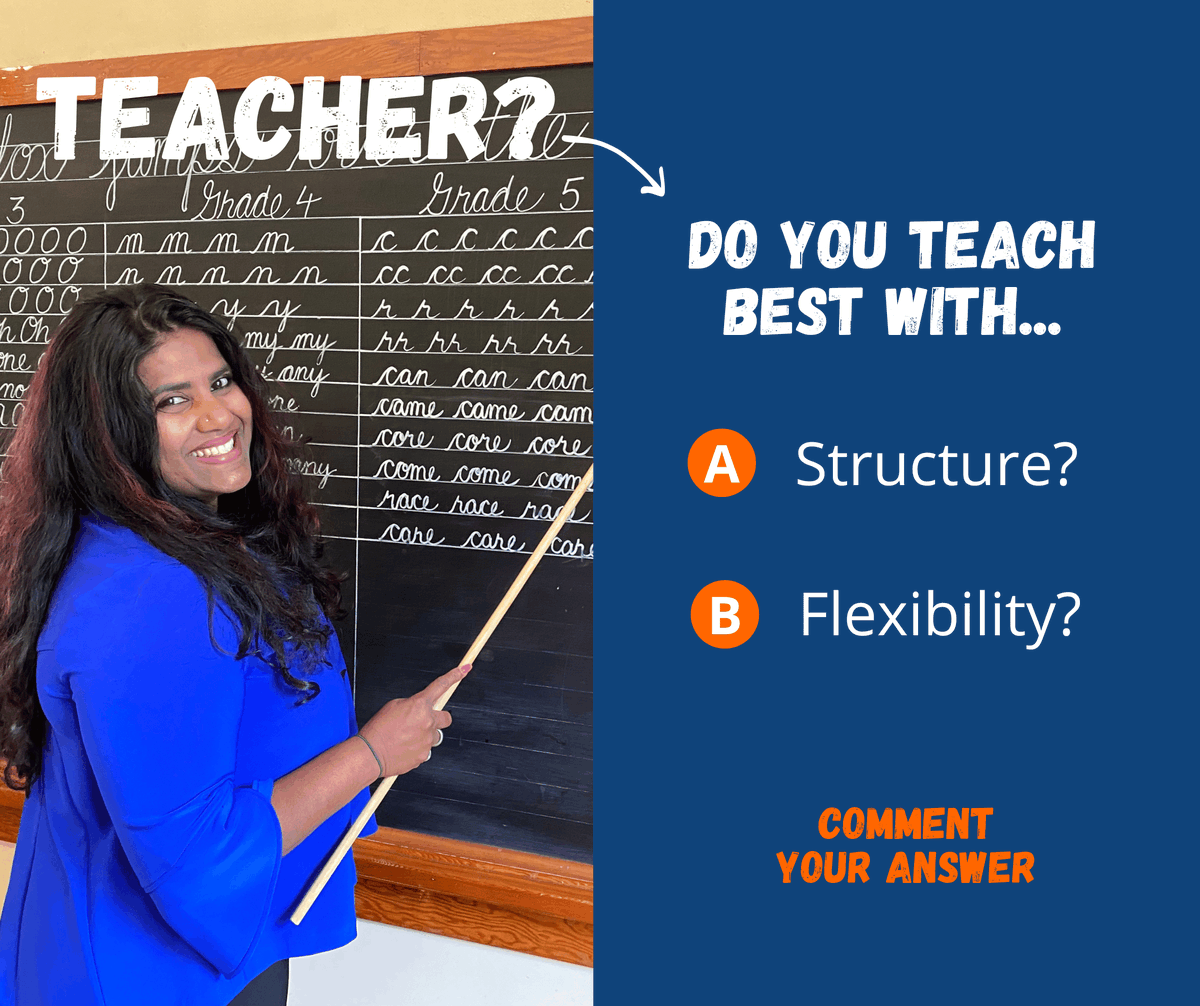NeuroGrowthLSC's tweet image. Do you prefer detailed lesson plans and routines? (A. Structure)

Or do you love going with the flow and adapting as you go? (B. Flexibility)

Reply with A. or B. and tell us why!

#TeachingStyles #EducatorMindset #LearningSuccessCoaches #KohilaSivas