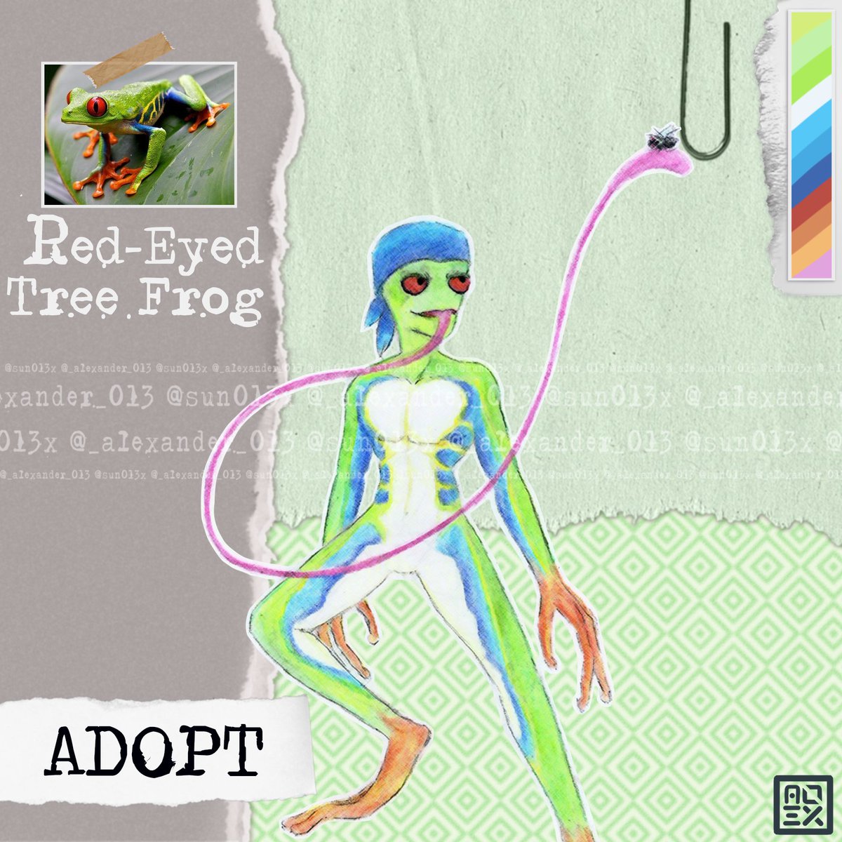 _alexander_013's tweet photo. ･ﾟ✧ Adoptable available! ✧･ﾟ★

◇ Red-Eyed Tree Frog ◇

✦ SB: $15 USD
✦ MI: +$1 USD
✦ AB: $30 USD (includes redraw)

⚡ Comes without a watermark and with personal use rights.

Comment or DM if interested!

#Adoptable #FurryAdopt #AdoptOC #FurryArt https://t.co/4qvTtbkKJc
