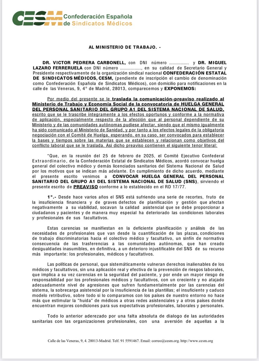 mariajocesm's tweet photo. 🚨 HUELGA MÉDICA 23M 🚨

📣El 23 de mayo, los médicos del SNS paramos. ¿Por qué?
❌ Jornadas interminables sin descanso 
❌ Salarios indignos, muy por debajo de Europa
❌ Clasificación injusta
❌ La ministra nos ignora, SIN negociación real

👇Lee el preaviso oficial https://t.co/jsMAKCXz19