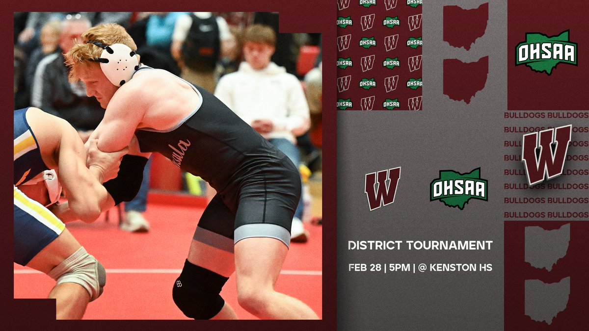 🐾🤼‍♂️ District Wrestling kicks off TODAY @ Kenston HS! Matches start @ 5 PM — let’s support our Bulldogs! 💪

🎟️ OHSAA.org/tickets
🔥 Qualifiers:
113: Gavin Genovese
157: Elijah Johnston
285: Jacob Igleheart

Let’s go, Dawgs!  #BulldogWrestling