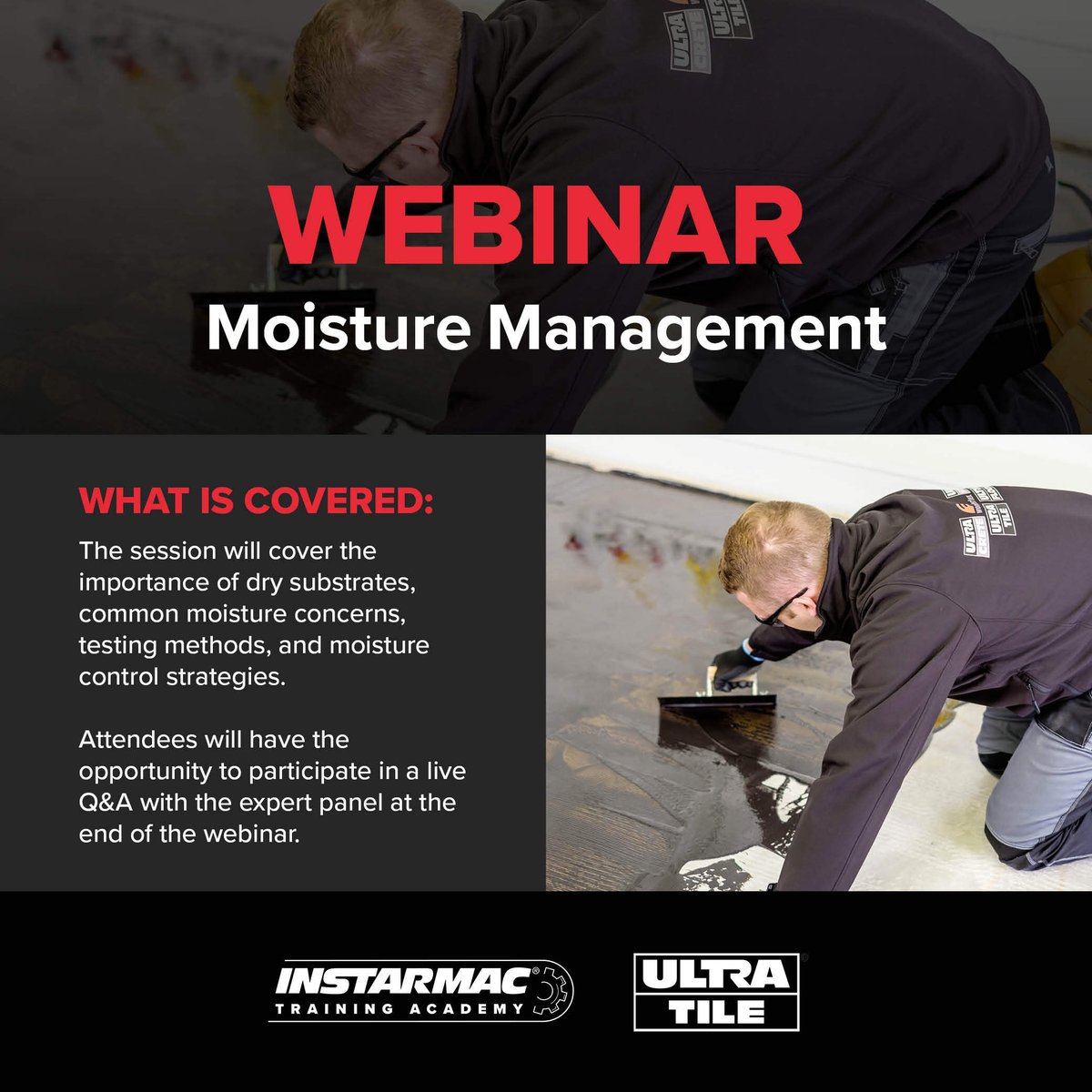 InstarmacGroup's tweet image. ⭐ WEBINAR ⭐

👤 Trainers: Fred Whitehouse &amp;amp; Sam Hoffman
🎓 The Topic: Moisture Management
📆 When: 12th March
⌚ Time: 6pm
📍 Where: Online
➡️ Swipe to see more about the webinar
⬇️ Click the link to register
hubs.ly/Q038MTsy0 

#Training #Tiling #TilingTraining