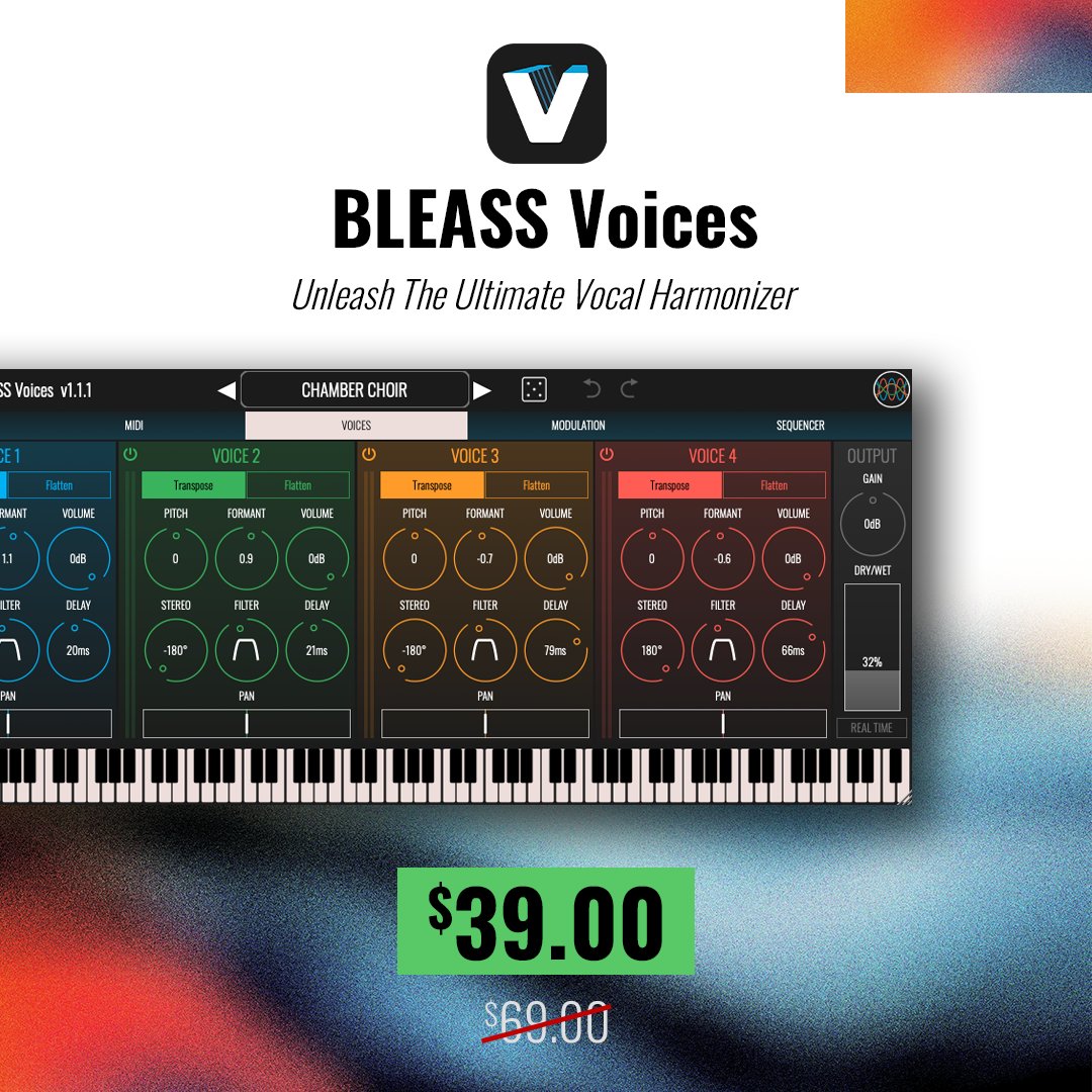 LAST CHANCE: 5 plugins on sale with discounts up to 50% (ENDS IN 2 DAYS)📷 BLEASS Granulizer – Granular Texture Magic $29 instead of $39
📷 BLEASS Voices – The Ultimate Vocal Harmonizer $39 instead of $69
📷 BLEASS Omega – User-friendly FM Synth $35 instead of $69
📷 BLEASS