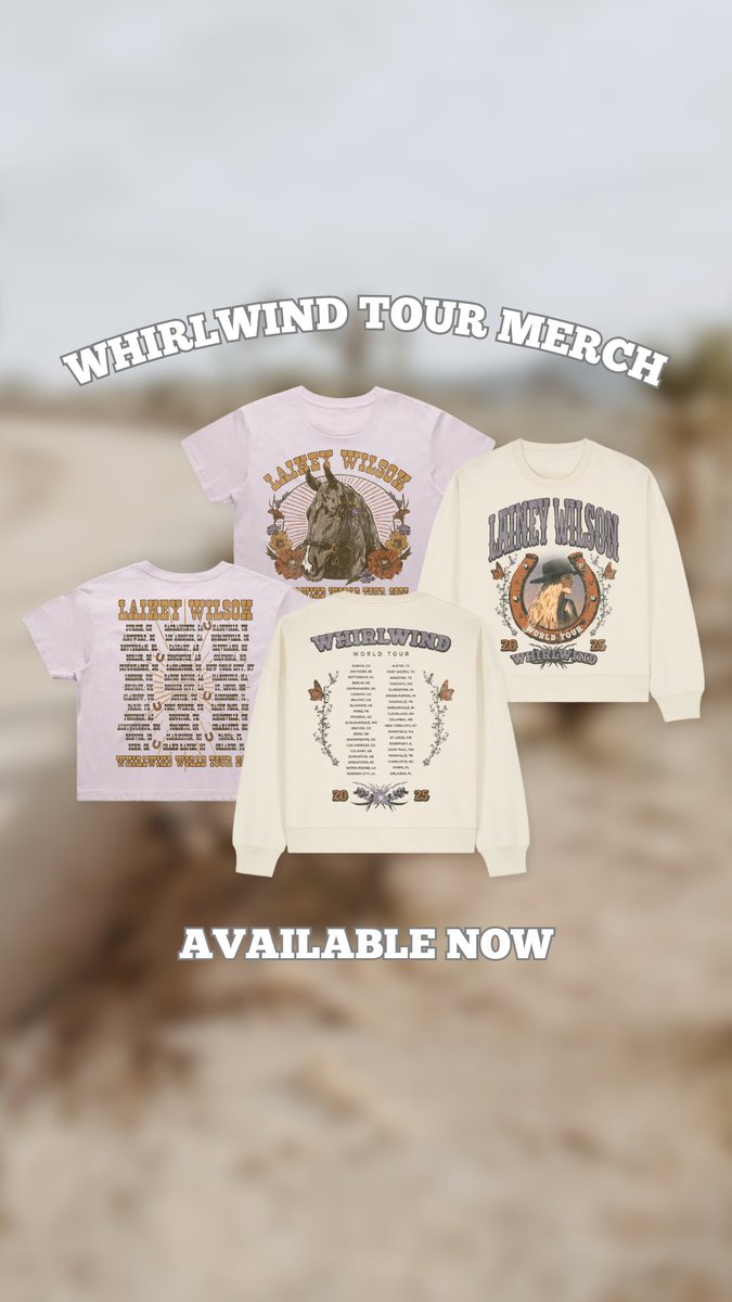 bellbottomcntry's tweet image. In celebration of the #WhirlwindWorldTour kicking off next week, we’ve dropped some of Lainey’s must-have pieces from the new tour merch line! Head over to shop.laineywilson.com to grab yours now—can’t wait to see y’all rockin’ them at the shows! 🤠🌪️
