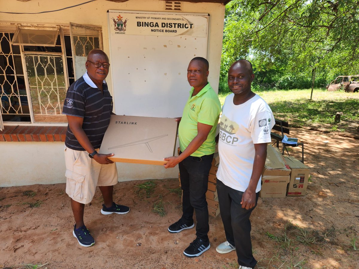 peterja05361741's tweet photo. Today @teach4zim delivered nine Starlink kits to Binga district to be installed on 8 schools with poor internet connectivity, one to be installed at the District education office. This is  to compliment government efforts to improve EMIS and strengthen the education system https://t.co/nzq4ZCWeJu