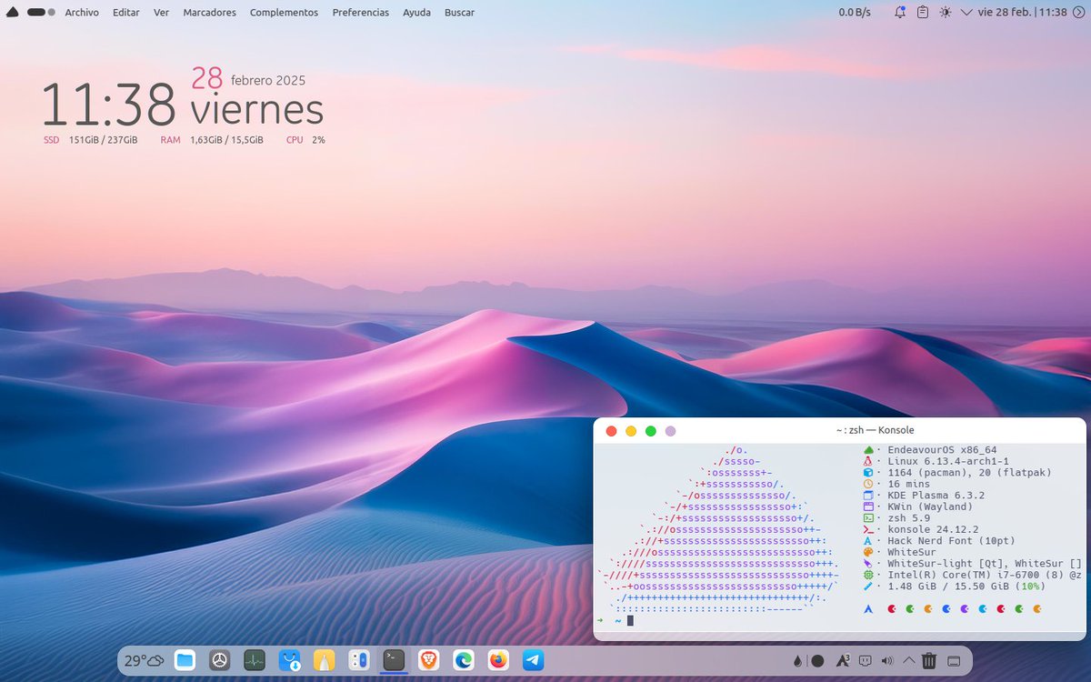 BENJAMlN8a's tweet image. Dejando mi #ViernesDeEscritorio seguimos con el estilo macOS 😎 🐧 

#EndeavourOS #ArchLinux #GNU #Linux