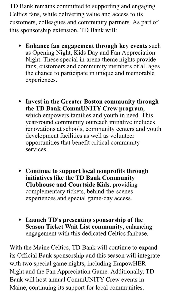 NoaDalzell's tweet image. INBOX: The Celtics extended their sponsorship with TD Bank through 2044-2045